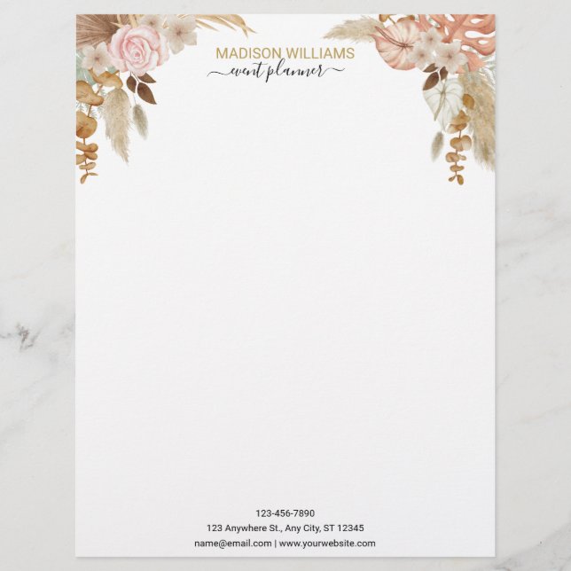 Papel Timbrado Elegante Professional Business Boho Floral (Frente)
