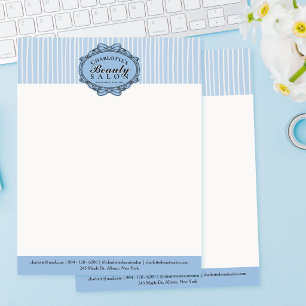 Papel Timbrado Elegante Quadro Azul Pálido Vintage Salão de Belez