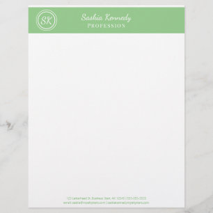 Papel Timbrado Elegante Sage Green Professional Monogramas Busine