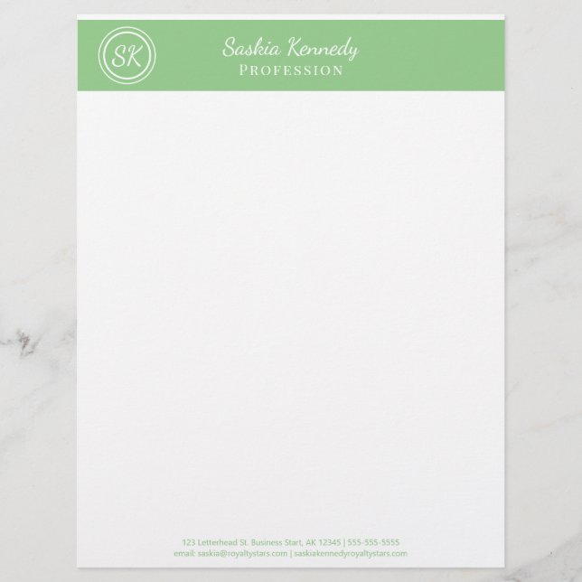 Papel Timbrado Elegante Sage Green Professional Monogramas Busine (Frente)