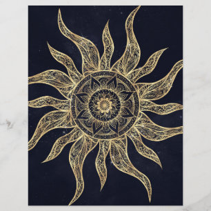 Papel Timbrado Elegante Sol Dourado Mandala Blue Nebula Design
