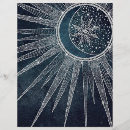 Papel Timbrado Elegante Sun Moon Doodle Mandala Blue Design