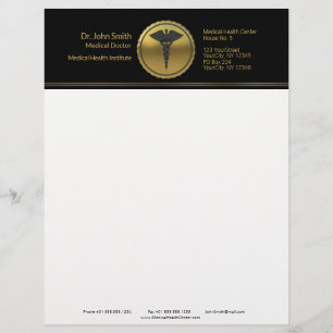 Papel Timbrado Emblema de Caduceu Médico Profissional em Ouro 3D