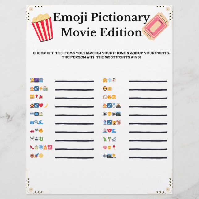 Papel Timbrado Emoji Pictionary – Movie Edition | Printable Game (Frente)