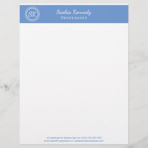 Papel Timbrado Empresa de monograma profissional azul claro elega