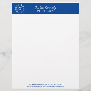 Papel Timbrado Empresa de Monograma Profissional Azul Elegante