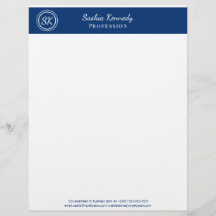 Papel Timbrado Empresa de monograma profissional de Marinho elega