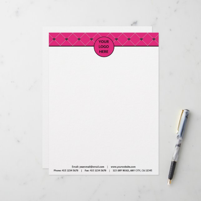 Papel Timbrado Empresa Elegante, rosa-quente, da Magenta Black Bu (Frente/Verso In Situ)