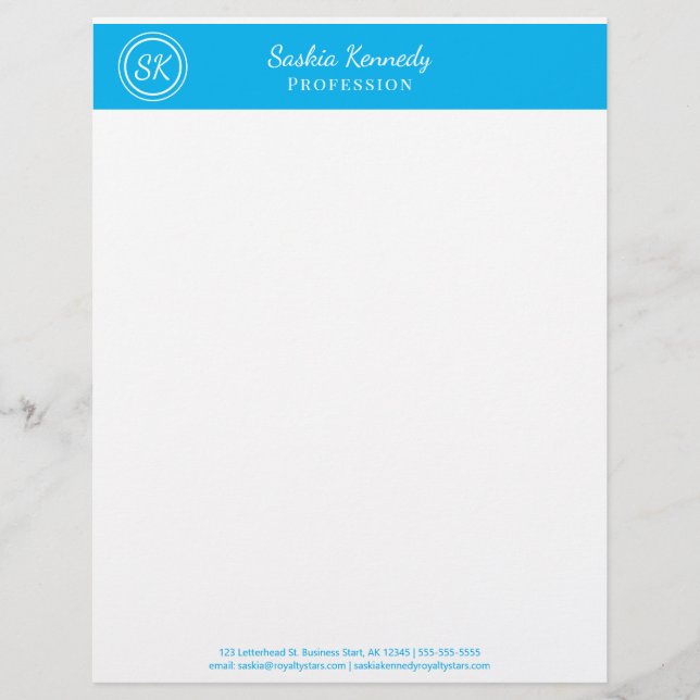 Papel Timbrado Empresa Elegante Sky Blue Professional Monogramas (Frente)