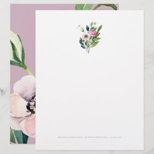 Papel Timbrado Endereço Comercial Floral em Aquarela Rosa