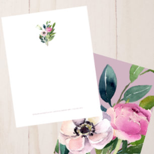 Papel Timbrado Endereço Comercial Floral em Aquarela Rosa