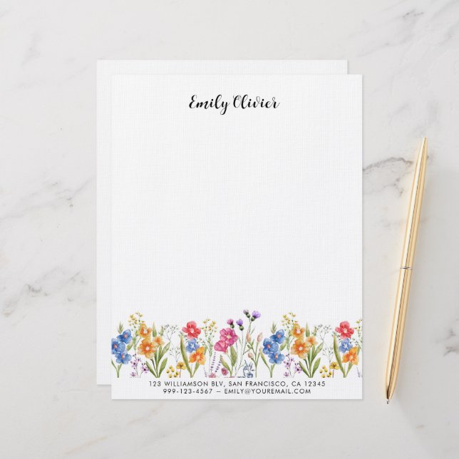 Papel Timbrado Endereço Personalizado do Nome Floral Clássico de  (Frente/Verso In Situ)