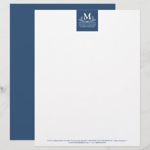 Papel Timbrado Enfeite de Torção Clássico Inicial em Azul Rústico