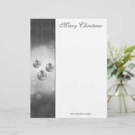 Papel Timbrado Enfeites de Natal Cinza Prata com Texto Personaliz