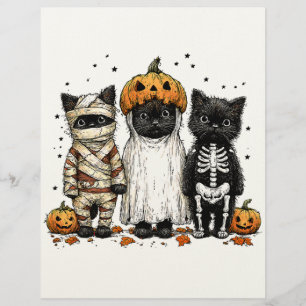 Papel Timbrado Engraçado Três Gatos De Halloween