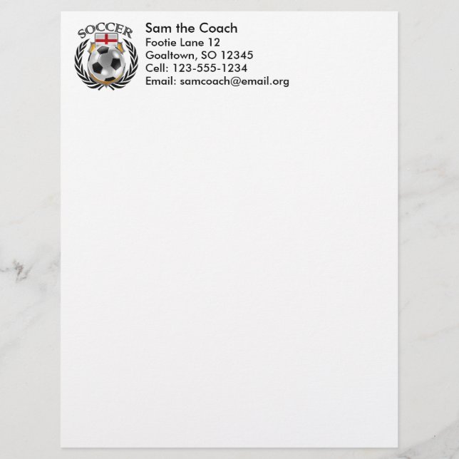 Papel Timbrado Engrenagem do fã do futebol 2016 de Inglaterra (Frente)