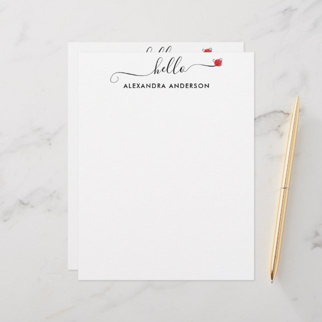 Papel Timbrado Escrito Moderno Mínimo Alô Preto e Branco (Frente/Verso In Situ)