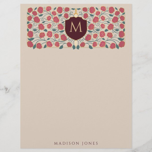 Papel Timbrado Espada e Escudo - Monograma de Fantasia Medieval (Frente)