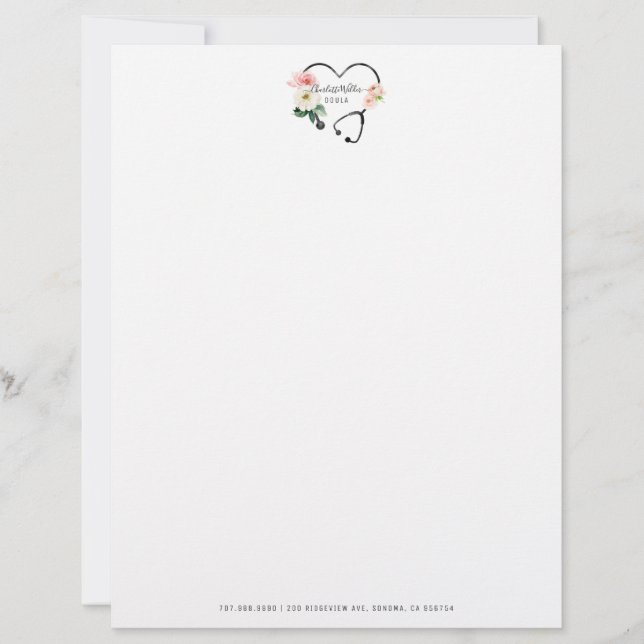 Papel Timbrado Estetoscópio Floral Doula  (Frente)