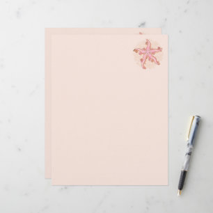 Papel Timbrado Estrelas-do-mar e Coral Padrão Pastel Rosa