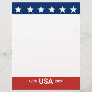 Papel Timbrado EUA 1776 2026 250º Aniversário Vermelho Branco Azu