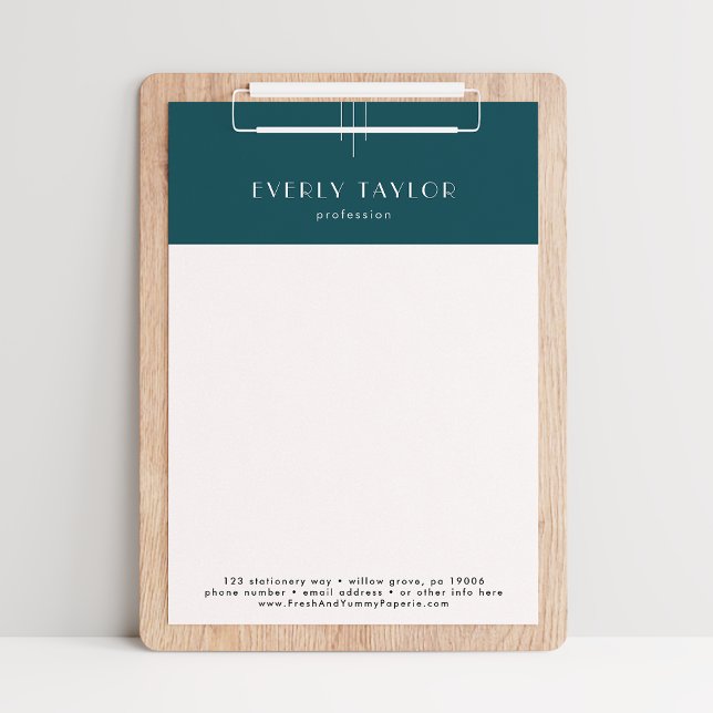 Papel Timbrado EVERLY Peacock Azul Teal Empresarial Profissional  (EVERLY Peacock Teal Business Professional Company Letterhead)