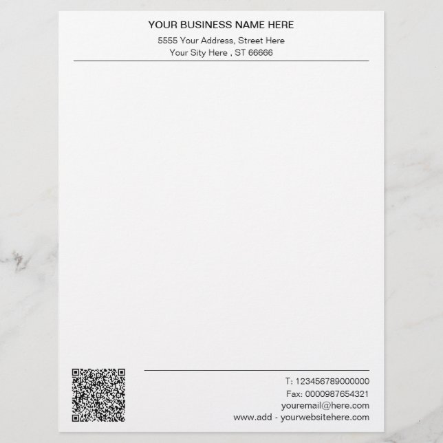 Papel Timbrado Exemplo Letterhead da Sua Empresa com Código QR (Frente)