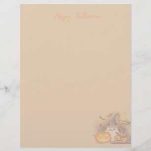 Papel Timbrado Fantasma de Halloween Fofo com Chapéu de Bruxa e A