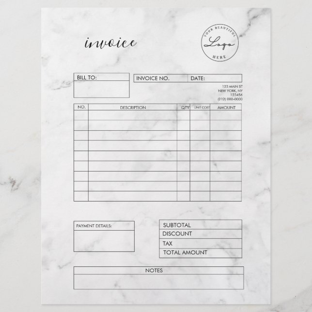 Papel Timbrado Fatura Marble - Materiais para Pequenas Empresas L (Frente)