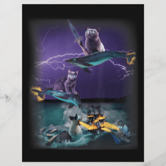 Papel Timbrado felinos cavalgando golfinhos fervendo mar