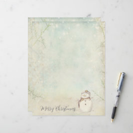 Papel Timbrado Feliz Natal Boneco de Neve Flocos de Neve Inverno