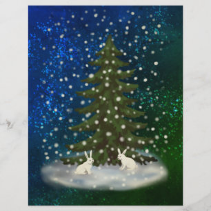 Papel Timbrado Feliz Natal, coelhinhos brancos sob um chute