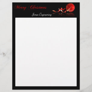 Papel Timbrado Feliz Natal vermelho do ornamento no preto
