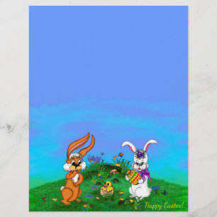 Papel Timbrado Felz pascoa! Coelho com coelho e Pintinho Letterhe