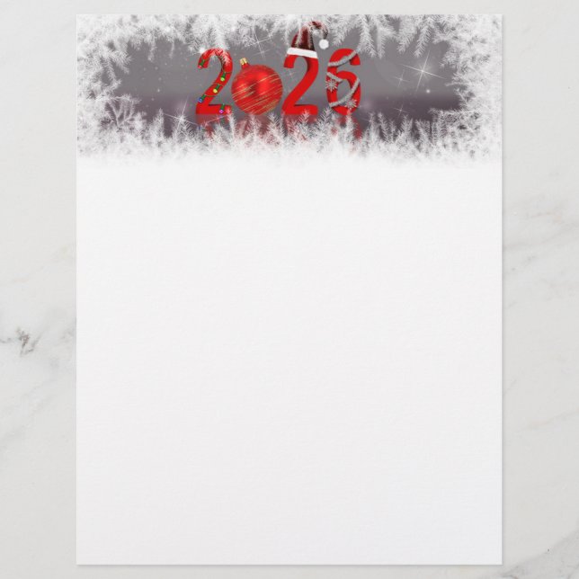 Papel Timbrado Festive Red Xmas New Year 2026 Stationery Paper (Frente)