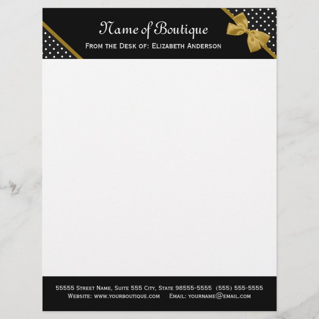 Papel Timbrado Fita Dourado elegante das bolinhas à moda do (Frente)