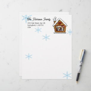 Papel Timbrado Flocos de Neve de Casa de Gingerbread Personalizad