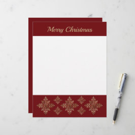 Papel Timbrado Flocos de Neve em Faux Dourado sobre Vermelho (Não