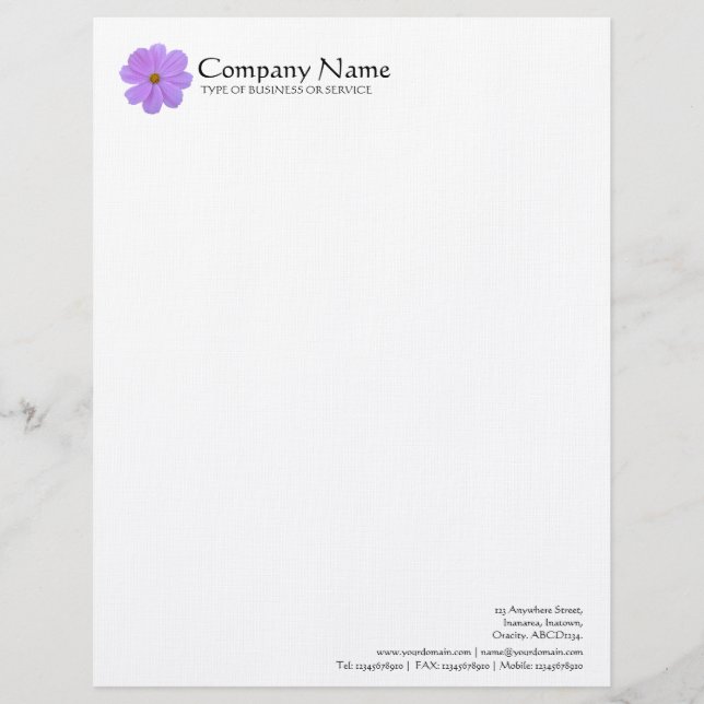 Papel Timbrado Flor - cosmos roxo (Frente)
