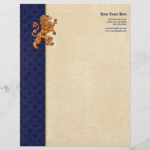 Papel Timbrado Flor de lis Dourado medieval do azul do leão