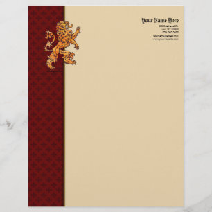 Papel Timbrado Flor de lis Dourado medieval do vermelho do leão