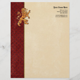 Papel Timbrado Flor de lis Dourado medieval do vermelho do leão