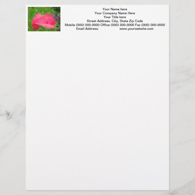 Papel Timbrado Flor de Papoula Rosa Personalizado (Frente)