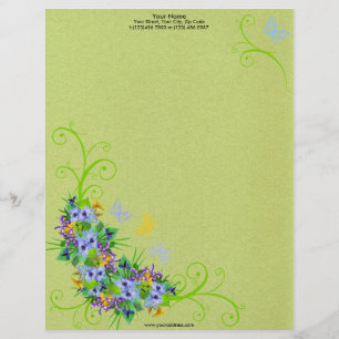 Papel Timbrado Flor do primavera com cabeçalho das borboletas