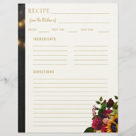 Papel Timbrado Florais elegantes da cozinha da receita em branco