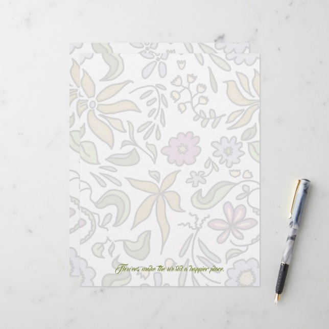 Papel Timbrado Floral Art Blank Scrapbook Paper (Frente/Verso In Situ)
