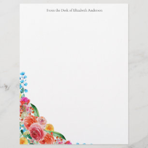 Papel Timbrado Floral Pessoal Negócios Rosa Vermelho Azul Amarelo