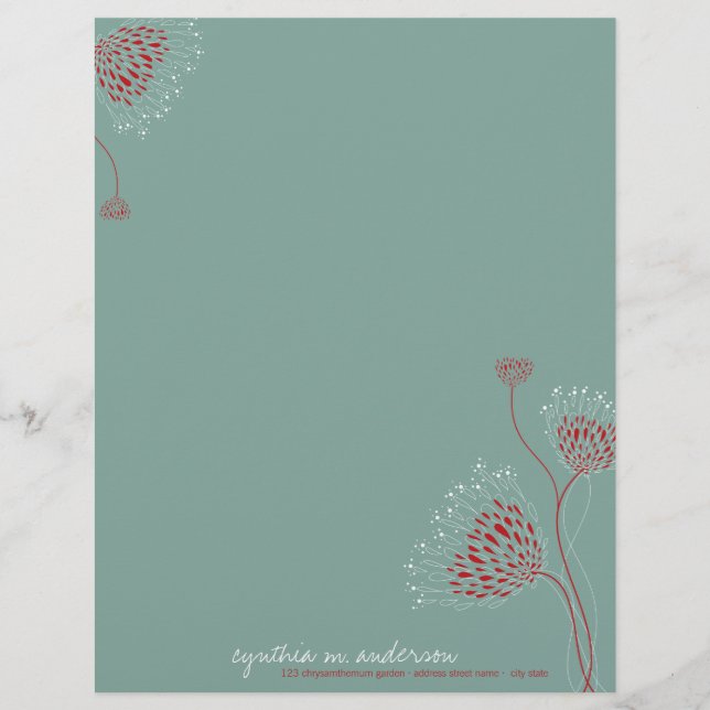 Papel Timbrado Flores de Crisântemo Vermelhas Floral Chic Elegant (Frente)