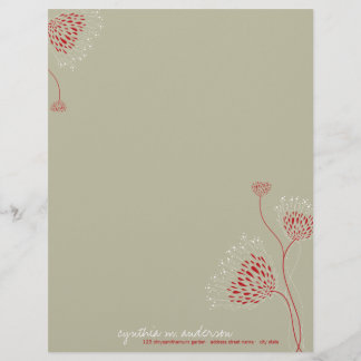 Papel Timbrado Flores de Crisântemo Vermelhas Floral Chic Elegant