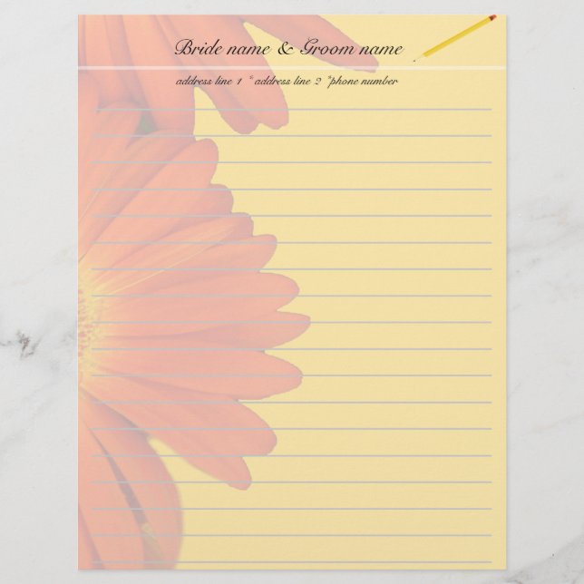 Papel Timbrado flores de gerbera margarida laranja (Frente)